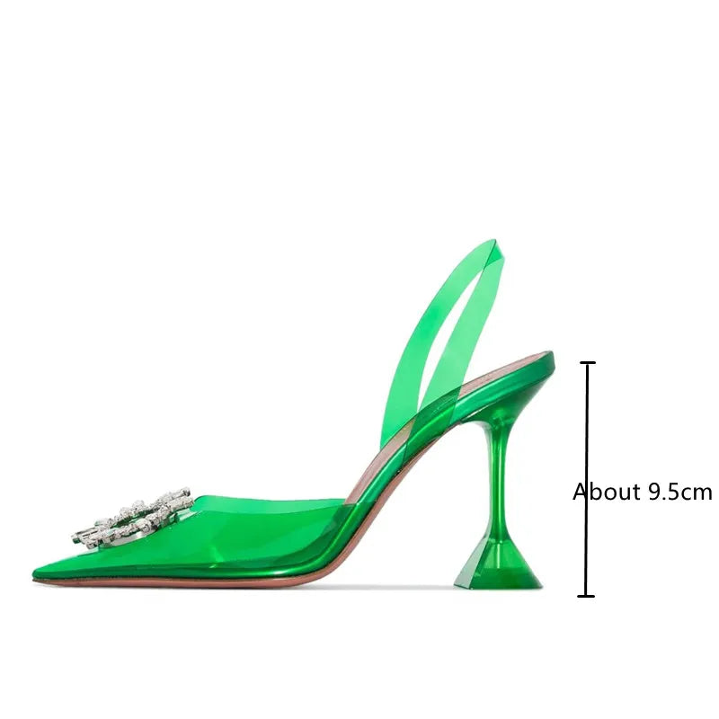 Aiertu Star style Green Blue Soft PVC Women Sandals Fashion Crystal Heeled Slingbacks Summer Shoes High heels Wedding Bride Shoes Aiertu