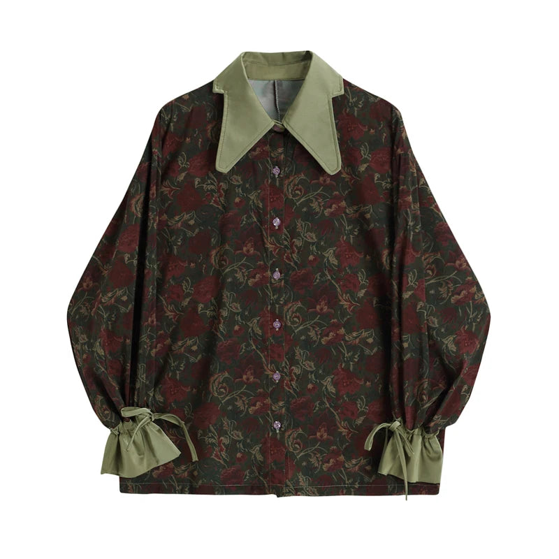 Aiertu Autumn Vintage Style Floral Printing Loose Women's Blouse Shirt Korean Casual Long Sleeve Ladies Button Blouses Female Tops Aiertu