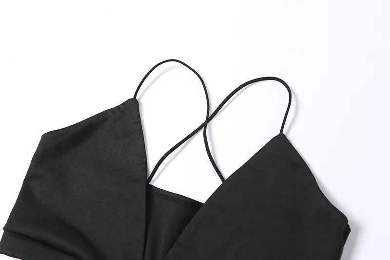 AIERTU  - Summer Dress Spaghetti Straps Halter Deep V Neck Cut Out Long Side Split Dresses For Women Sexy Party Vestidos Black Aiertu