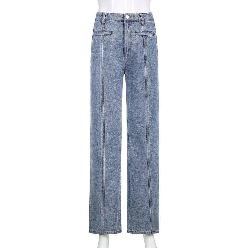 Aiertu Y2k Denim Pants For Women Vintage Star Pattern Blue Flare Jeans Female  Harajuku High Waist Full Length Trousers Aiertu