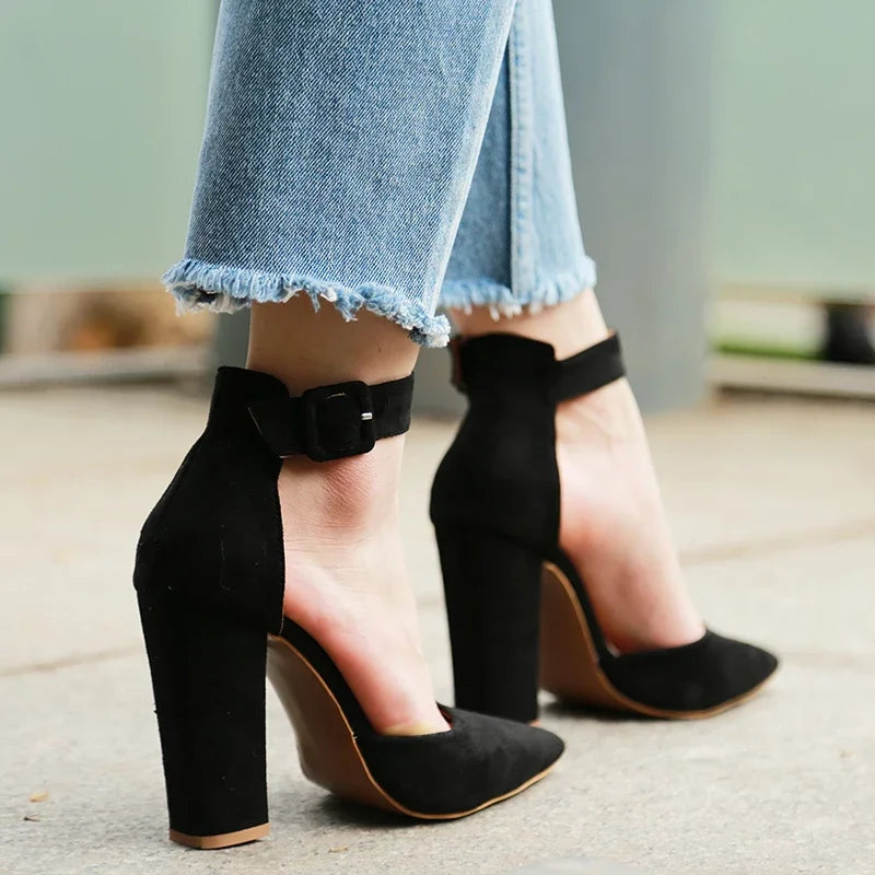 Women Chunky Heel Sandal Pointed Toe Ankle Strap Pumps High Heel Pumps Classic Comfort Party Office Casual Daily  Shoe Aiertu
