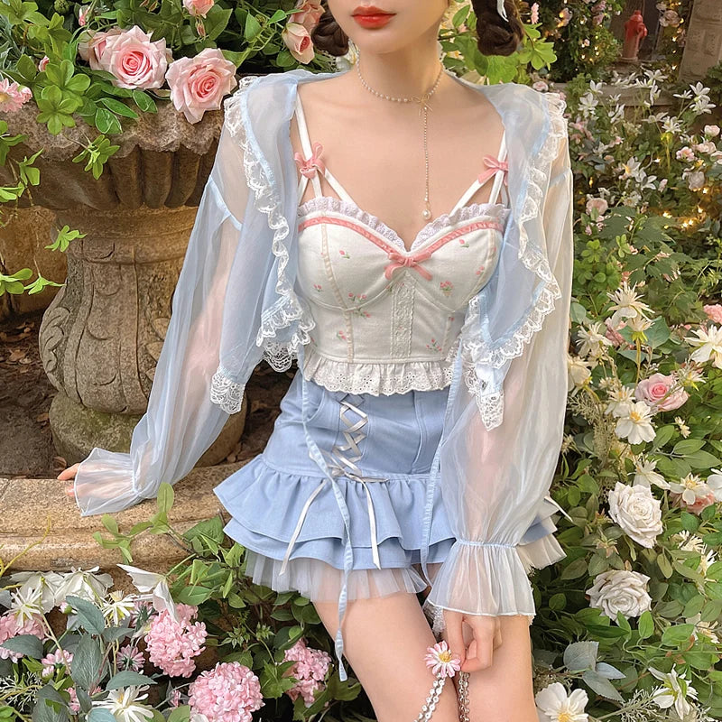 Aiertu White Backless Sexy Beach Sweet Cute Camis Women 2021 Summer Floral Kawaii Halter Tops Lace Print Party Korean Fashion Clothing Aiertu