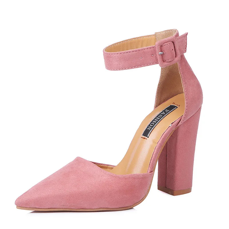 Women Chunky Heel Sandal Pointed Toe Ankle Strap Pumps High Heel Pumps Classic Comfort Party Office Casual Daily  Shoe Aiertu
