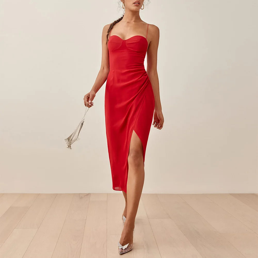 Aiertu Summer Clothes Dresses For Women Elegant Vintage Floral Midi Dress Sweetheart Neck Spaghetti Strap Slit Sexy Party Dress Aiertu