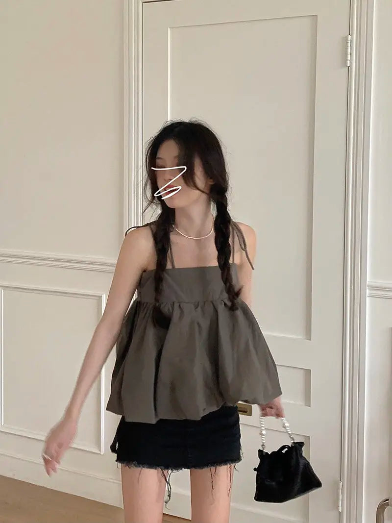 Aiertu Summer Korean Loose Camis Tops Women White Casual Chic French Sexy Blouses Ladies High Street Designer Sweet Party Clothing Aiertu