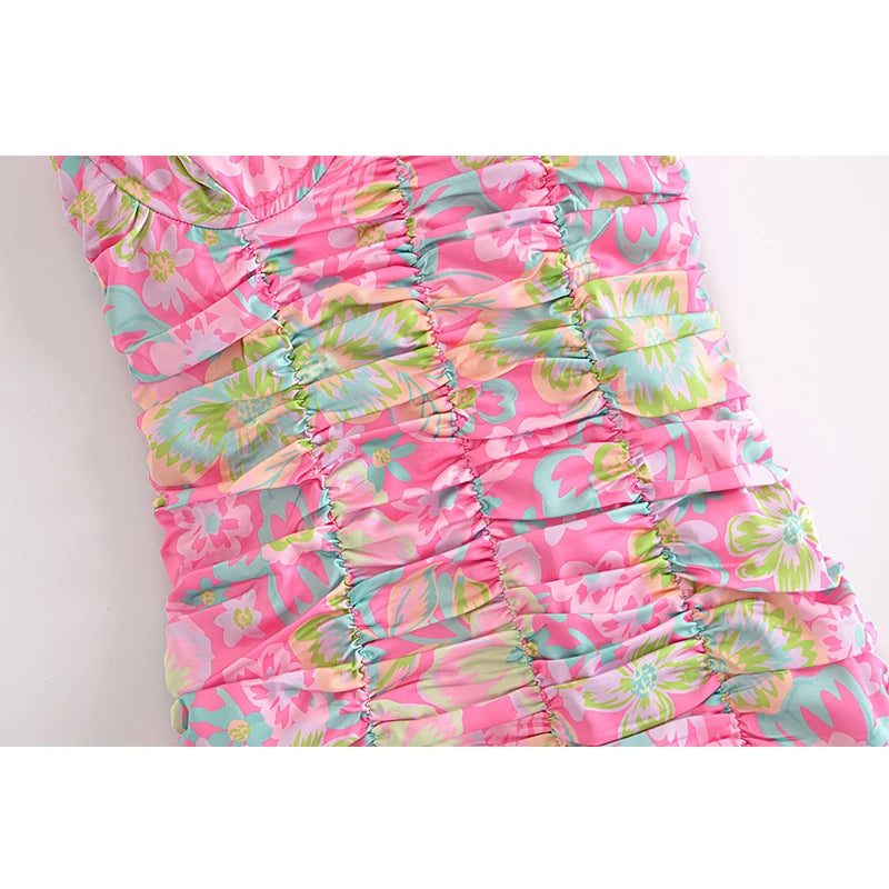 Aiertu Romantic Women Fashion Backless Flower Print Sling Sexy Dress Ladies Draped Bodycon Mini Club Party Dress Summer Robe Aiertu