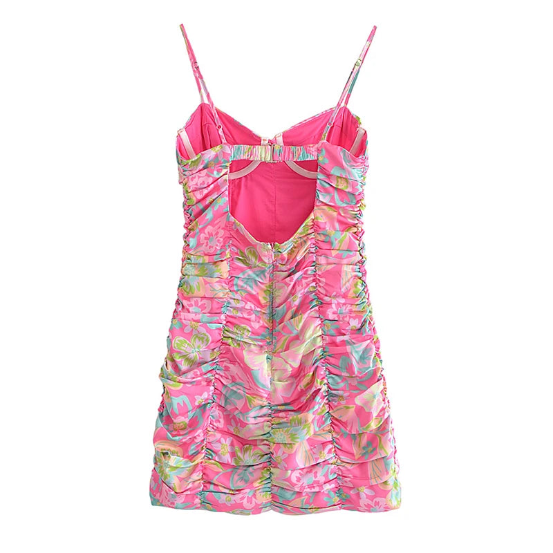 Aiertu Romantic Women Fashion Backless Flower Print Sling Sexy Dress Ladies Draped Bodycon Mini Club Party Dress Summer Robe Aiertu