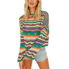 Aiertu Women Round Neck Loose Sweaters, Bohemian Long Sleeve Crochet Knit Pullover Tops Aiertu
