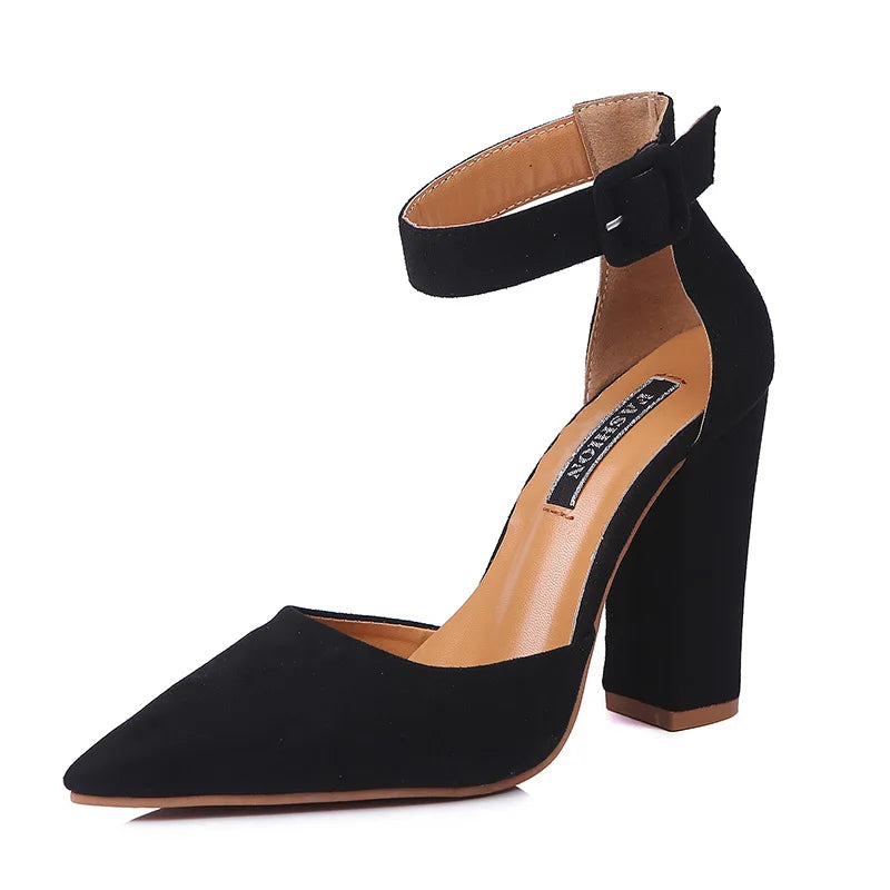 Women Chunky Heel Sandal Pointed Toe Ankle Strap Pumps High Heel Pumps Classic Comfort Party Office Casual Daily  Shoe Aiertu
