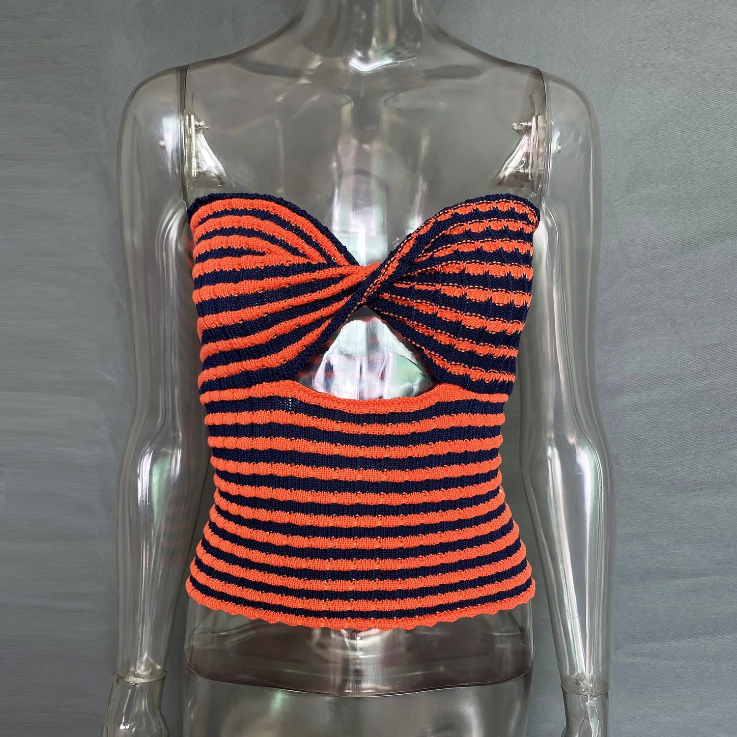 AIERTU  -  Off Shoulder Knit Tube Top Sexy Strapless Backless Bustier Tops For Women Stripe Cropped Top Hot Summer Streetwear Femme Aiertu