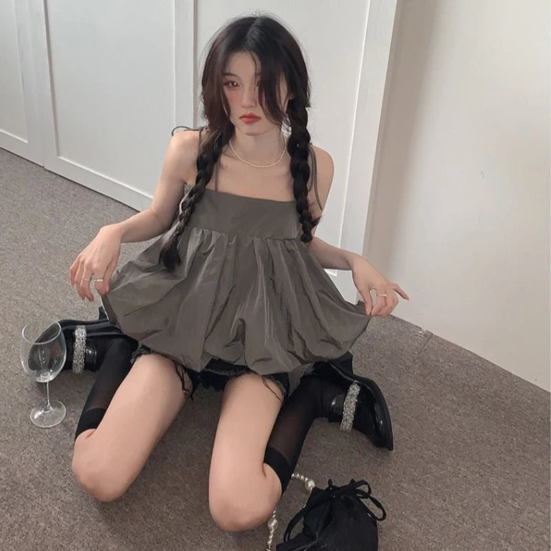 Aiertu Summer Korean Loose Camis Tops Women White Casual Chic French Sexy Blouses Ladies High Street Designer Sweet Party Clothing Aiertu