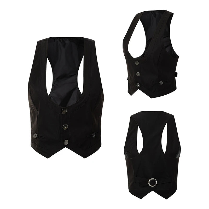 Aiertu Women Dressy Vest Racerback Waistcoat Tuxedo Suit Vest Vintage Steampunk Jacquard Jacket Punk Style Corsetier Aiertu