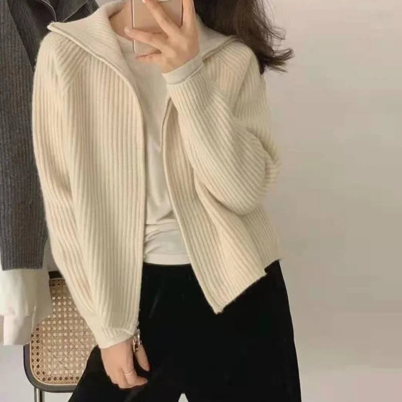 Aiertu Sweater Cardigan Women Spring New Solid Vintage All-match Elegant Zipper Loose Daily Soft Sweet Simple Casual Knitwear Chic Teen aiertu