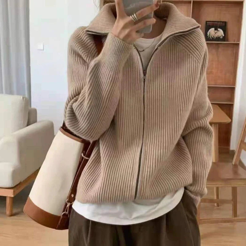 Aiertu Sweater Cardigan Women Spring New Solid Vintage All-match Elegant Zipper Loose Daily Soft Sweet Simple Casual Knitwear Chic Teen aiertu