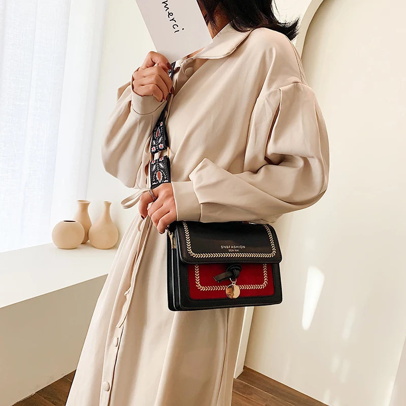 Aiertu Contrast color Leather Crossbody Bags For Women Travel Handbag Fashion Simple Shoulder Messenger Bag Ladies Cross Body Bag Aiertu