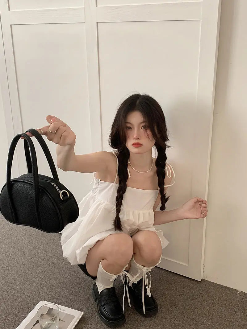 Aiertu Summer Korean Loose Camis Tops Women White Casual Chic French Sexy Blouses Ladies High Street Designer Sweet Party Clothing Aiertu