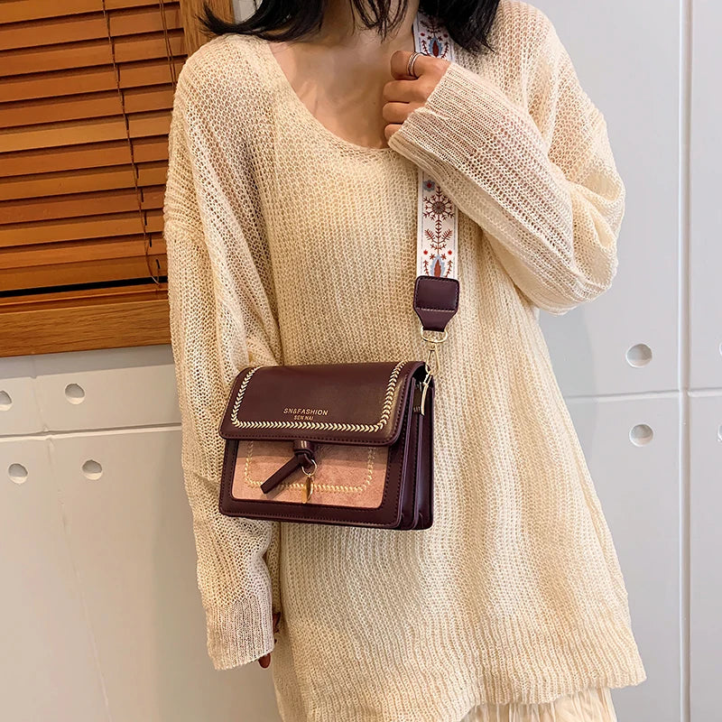 Aiertu Contrast color Leather Crossbody Bags For Women Travel Handbag Fashion Simple Shoulder Messenger Bag Ladies Cross Body Bag Aiertu