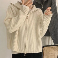 Aiertu Sweater Cardigan Women Spring New Solid Vintage All-match Elegant Zipper Loose Daily Soft Sweet Simple Casual Knitwear Chic Teen aiertu