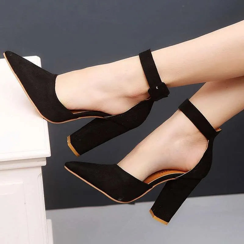 Women Chunky Heel Sandal Pointed Toe Ankle Strap Pumps High Heel Pumps Classic Comfort Party Office Casual Daily  Shoe Aiertu