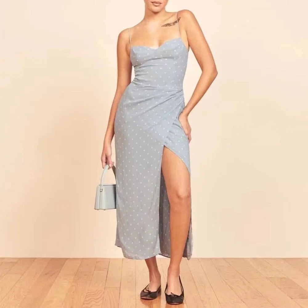 Aiertu Summer Clothes Dresses For Women Elegant Vintage Floral Midi Dress Sweetheart Neck Spaghetti Strap Slit Sexy Party Dress Aiertu