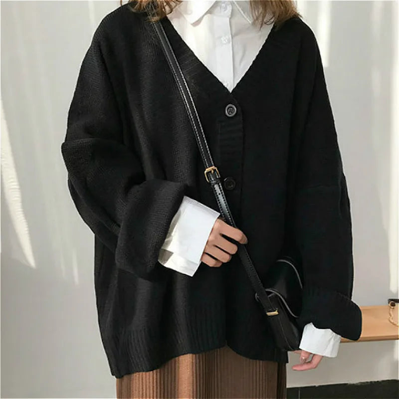 Aiertu Sweaters Women Knitting Cardigans Casual Spring V-Neck Long Sleeve Daily Solid Mujer Clothes Single Breasted Brown College aiertu