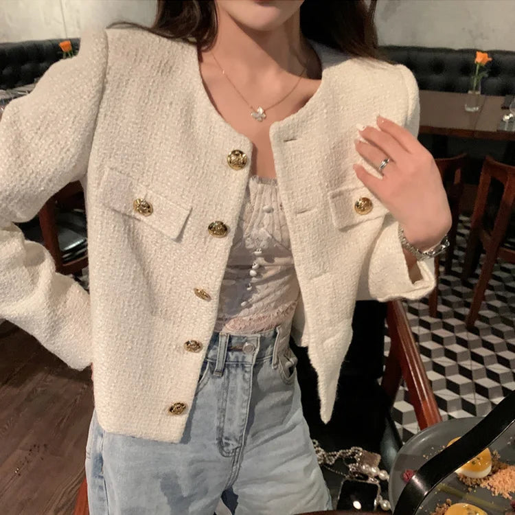 Aiertu High Quality Fashion Small Fragrance Tweed Jacket Coat Women Korean Elegant Coats 2023 New Spring French Vintage Outerwear Top Aiertu