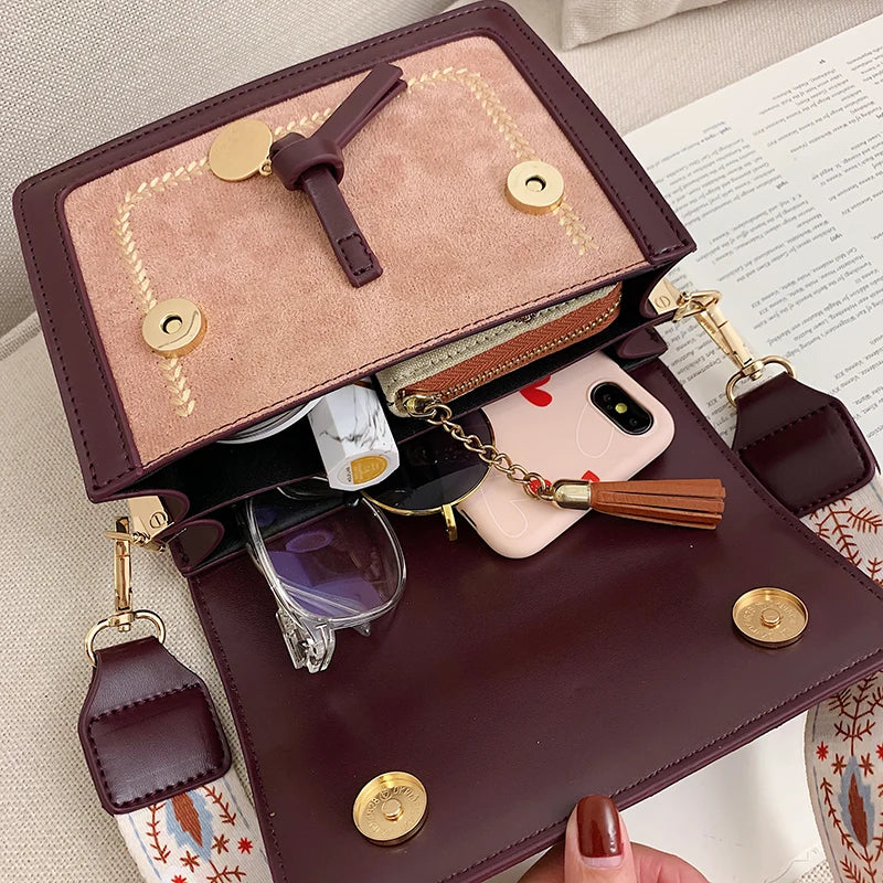 Aiertu Contrast color Leather Crossbody Bags For Women Travel Handbag Fashion Simple Shoulder Messenger Bag Ladies Cross Body Bag Aiertu