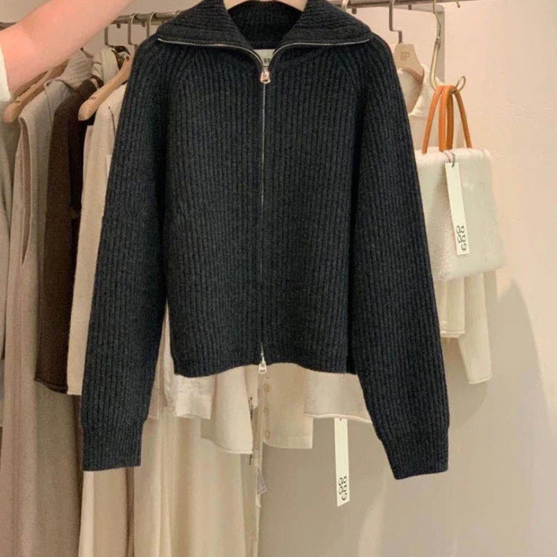 Aiertu Sweater Cardigan Women Spring New Solid Vintage All-match Elegant Zipper Loose Daily Soft Sweet Simple Casual Knitwear Chic Teen aiertu