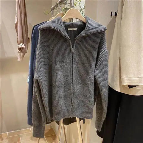 Aiertu Sweater Cardigan Women Spring New Solid Vintage All-match Elegant Zipper Loose Daily Soft Sweet Simple Casual Knitwear Chic Teen aiertu