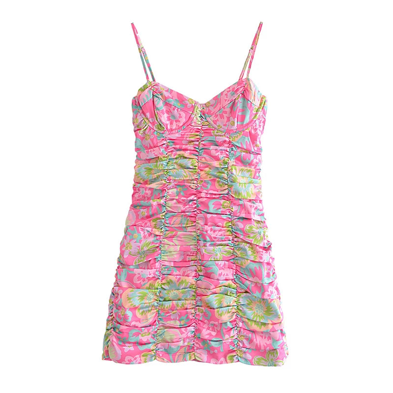 Aiertu Romantic Women Fashion Backless Flower Print Sling Sexy Dress Ladies Draped Bodycon Mini Club Party Dress Summer Robe Aiertu