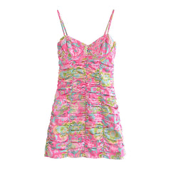 Aiertu Romantic Women Fashion Backless Flower Print Sling Sexy Dress Ladies Draped Bodycon Mini Club Party Dress Summer Robe Aiertu