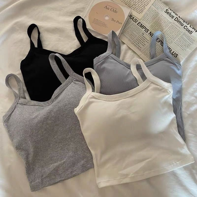 Aiertu Summer Hot Girl Solid Color Casual Simple Tube Top Anti-Exposure with Chest Pad Sling Belly Covering Vest Sleeveless Inner Top aiertu