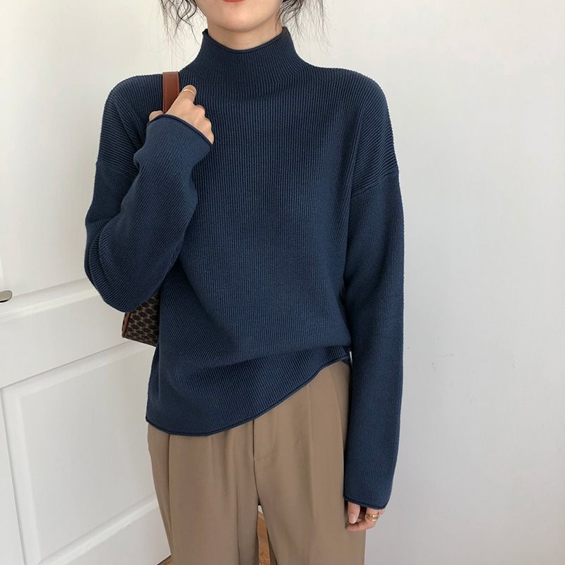 Aiertu cold weather outfits Autumn and Winter Knitwear Women's Inner Wear Loose Lazy Style Sweater Half Turtleneck Top Bottoming Shirt Fashion aiertu