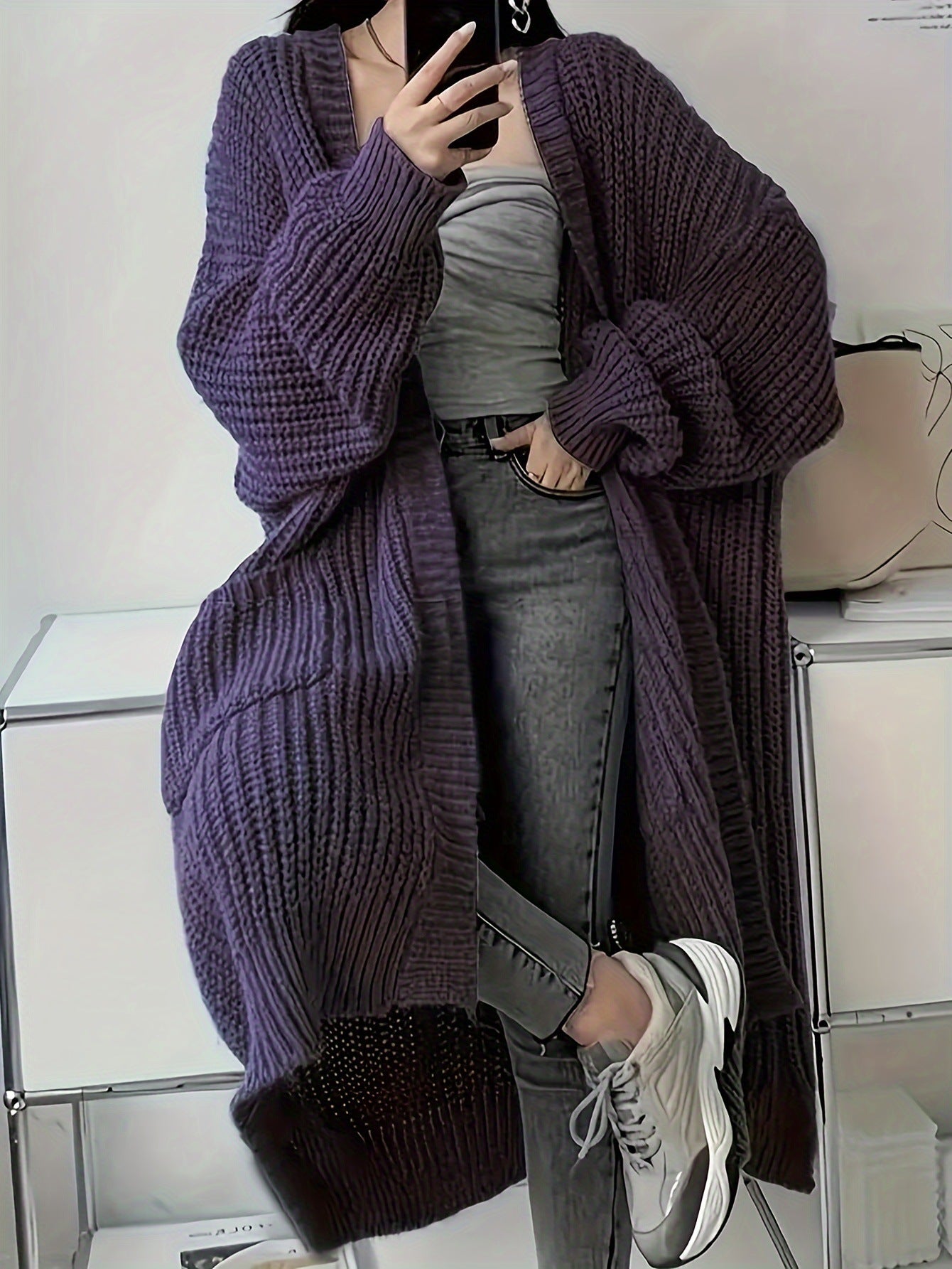 Aiertu fall outfits Cardigan Casual Loose Texture Clear Long aiertu