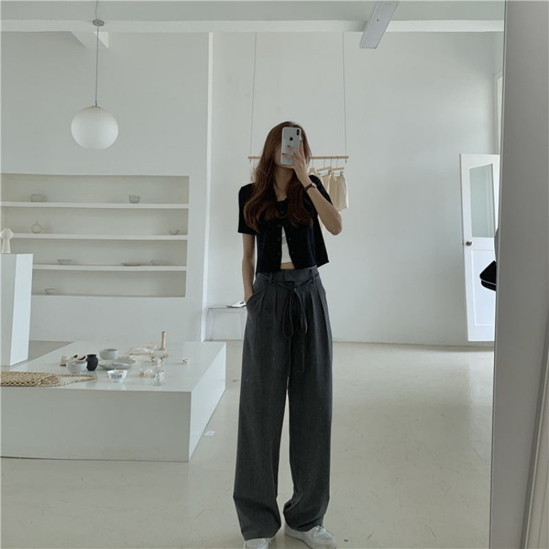 Aiertu buisness casual women outfits chic Gray Suit Pants Women's Draping Pants Straight Loose Wide-Leg Pants High Waist Mopping Casual Pants Fashion aiertu