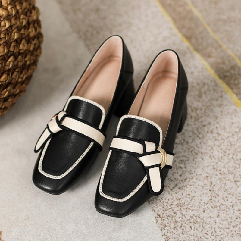 Aiertu Summer Women Chunky Pumps Thick High Heel Slip-On Waterproof Loafers Shoes Casual Vintage Square Toe Ladies Suit Shoes Aiertu