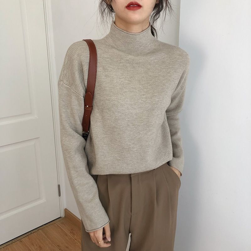 Aiertu cold weather outfits Autumn and Winter Knitwear Women's Inner Wear Loose Lazy Style Sweater Half Turtleneck Top Bottoming Shirt Fashion aiertu