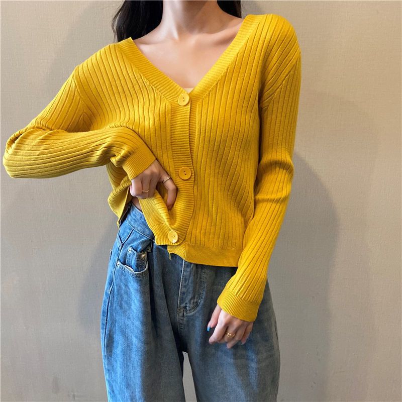 Aiertu curvy casual outfits Early Autumn Lazy Style Short Loose V-neck Sweater Coat Sweater Cardigan Women's Top aiertu