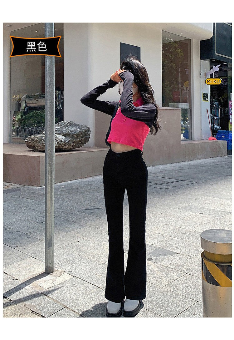Aiertu egirl style Black Micro Flared Jeans Women's Spring High Waist Slimming Horseshoe Pants Small aiertu