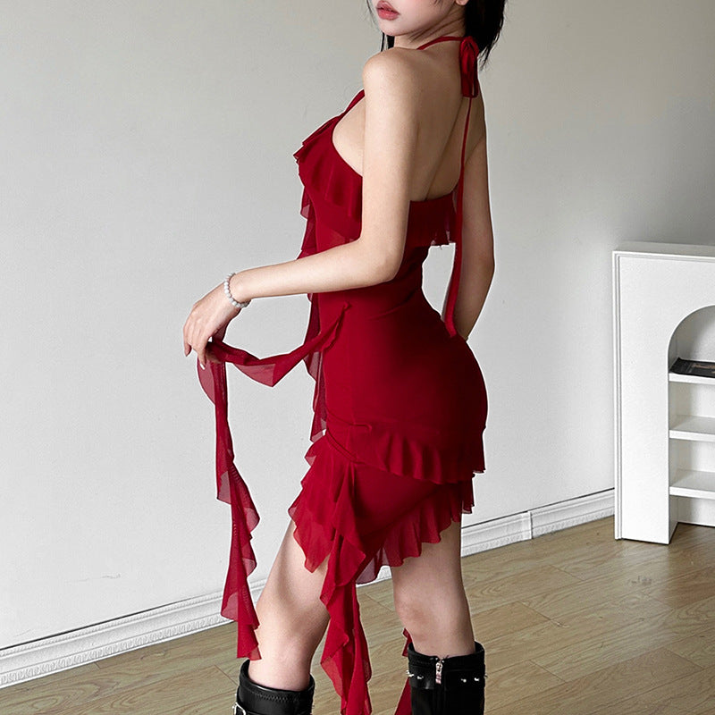 Aiertu concert outfit Style Autumn and Winter New Women's Clothing Solid Color Slim High Waist Street Fashion Halter Backless Dress aiertu