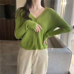 Aiertu curvy casual outfits Early Autumn Lazy Style Short Loose V-neck Sweater Coat Sweater Cardigan Women's Top aiertu