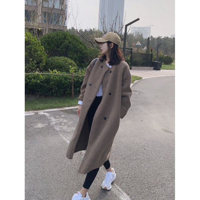 Aiertu cold weather outfits Chubby Girl plus Size Autumn and Winter Lamb Plush Loose Thickened Double-Breasted Mid-Length Overcoat Coat for Women aiertu