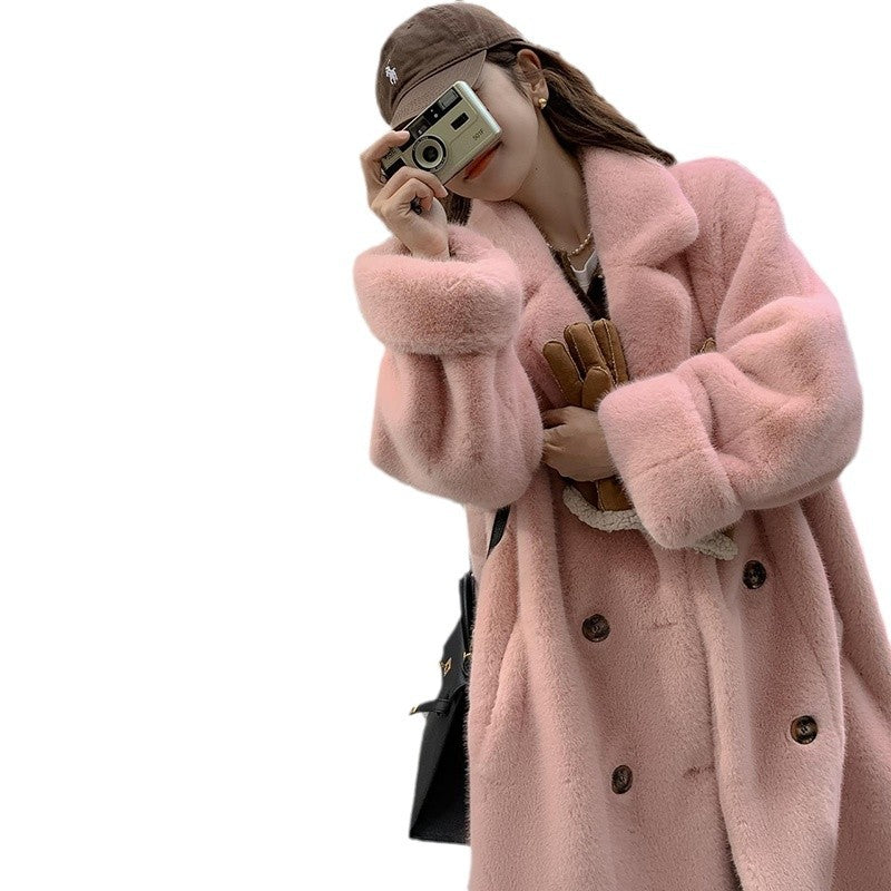 Aiertu cold weather outfits Autumn Thickened Extended Suit Collar Faux Mink Fur Fur Integrated Fur Environmental Protection Fur Women's Coat Large aiertu