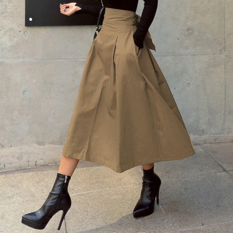 Aiertu fashion outfits Women's Spring Women's Solid Color Skirt A- Line Umbrella Skirt Bow Waist Large Swing Dress aiertu