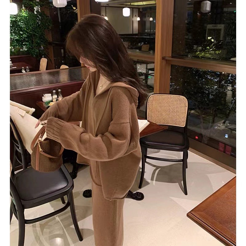 Aiertu brown puffer jacket outfit Autumn Cold Style High-Grade Knitwear Sweater Suit Skirt Royal Sister Dress Two-Piece Set aiertu