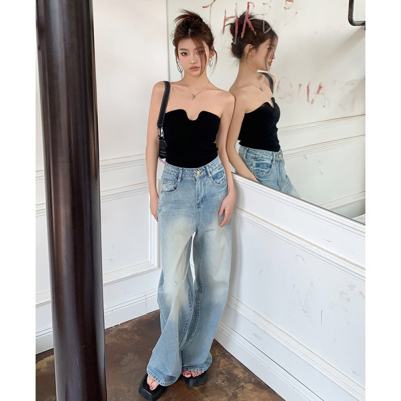 Aiertu Fall Retro Wide-Leg Jeans Women's Loose Slimming Pants Wide-Leg Pants aiertu