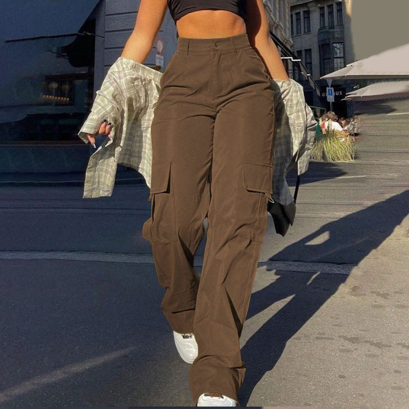 Aiertu outfits Women's Street Fashion Multi-Pocket Workwear Straight Trousers High Waist Slimming Loose Overalls aiertu