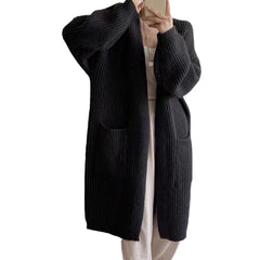 Aiertu fall outfits Solid Color Knitted Cardigan Women's Autumn and Winter Loose Temperament V-neck Lazy Style Mid-Length over-the-Knee Sweater Coat Fashion aiertu