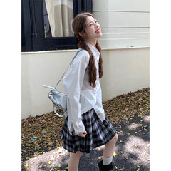 Aiertu fashion outfits American Style Retro Brown Plaid Skirt Women's Autumn Korean Style High Waist Slimming Sweet Spicy A- line Pleated Short Skirt aiertu
