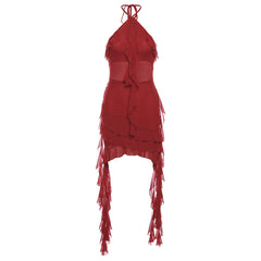 Aiertu concert outfit Style Autumn and Winter New Women's Clothing Solid Color Slim High Waist Street Fashion Halter Backless Dress aiertu